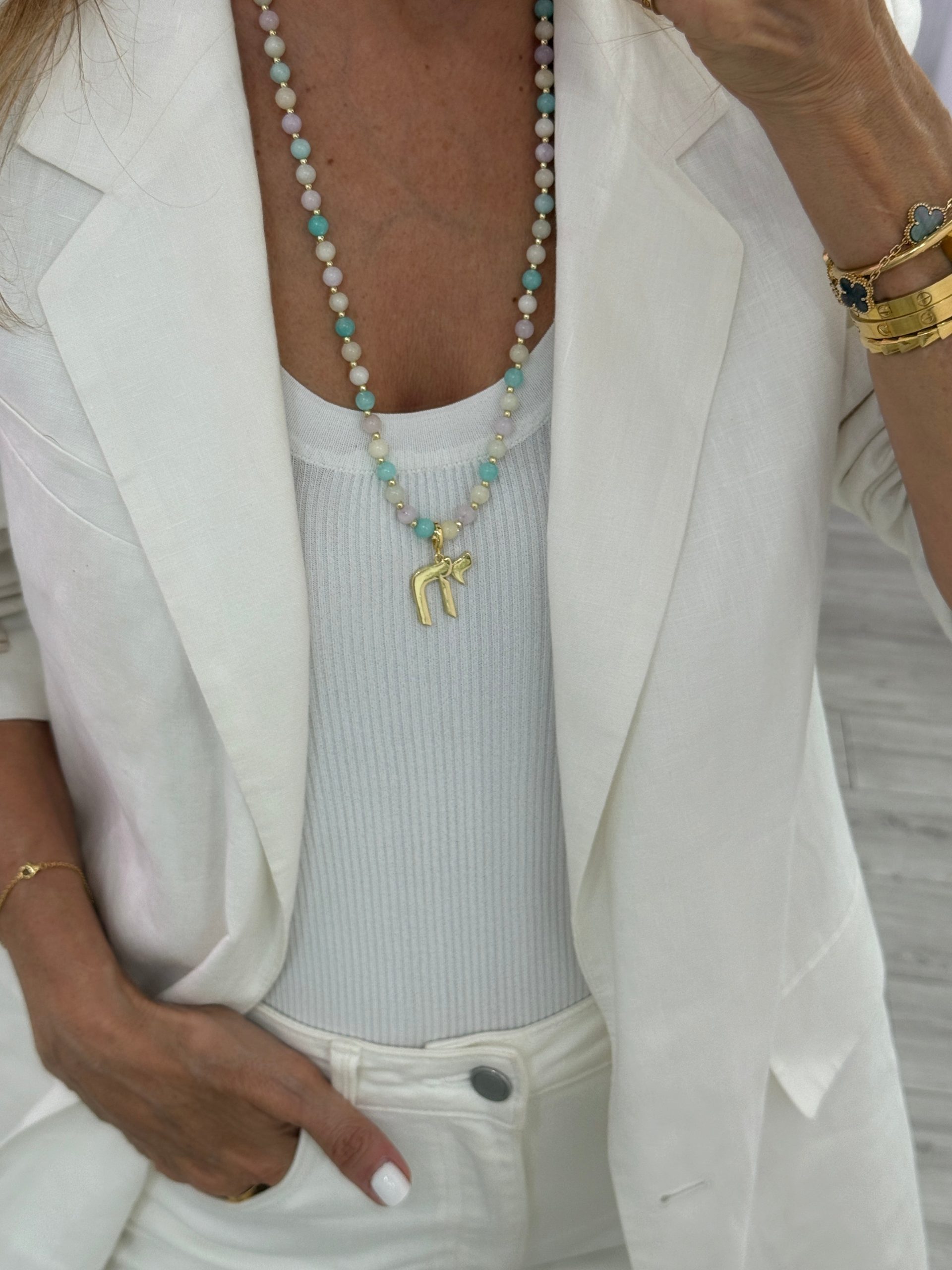 LONG PASTEL BEAD CHAI NECKLACE - Image 2