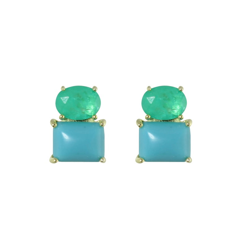 GREEN & TURQUOISE TWO STONE EARRINGS