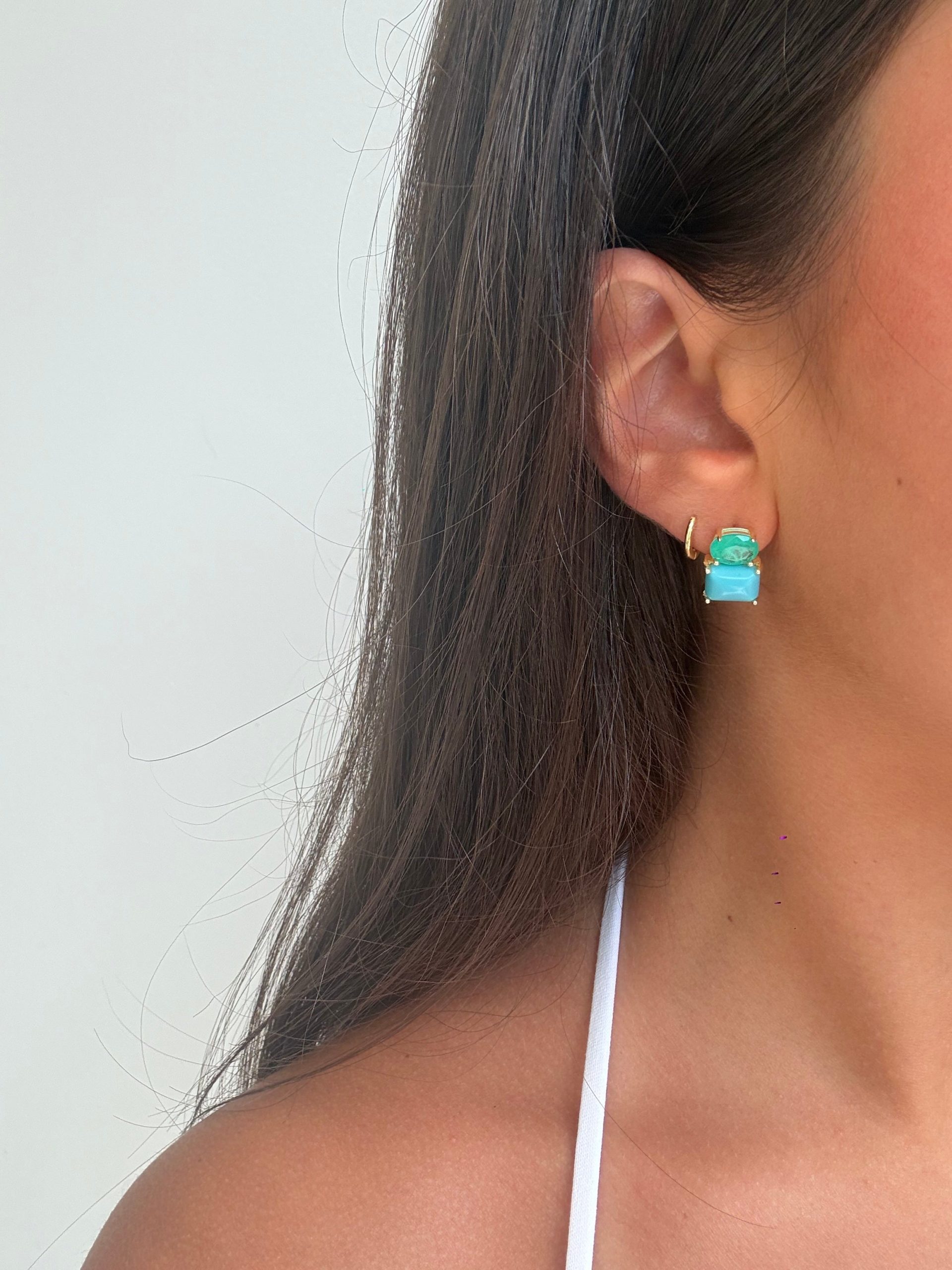 GREEN & TURQUOISE TWO STONE EARRINGS - Image 2